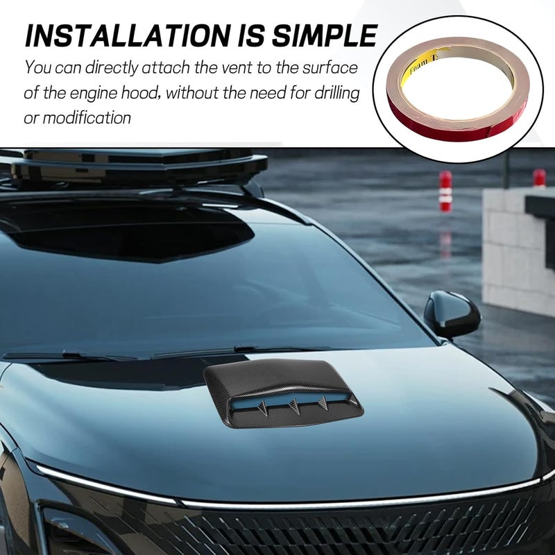 Hbxdeco Car Hood Vents, Decorative Air Flow Intake Hood Scoop Vent Turbo Bonnet Cover, Vehicle Engine Cooling Intake Vent Trim Cover, Universal Exterior Car Accessories Decoration (Carbon Fiber) - Image 5